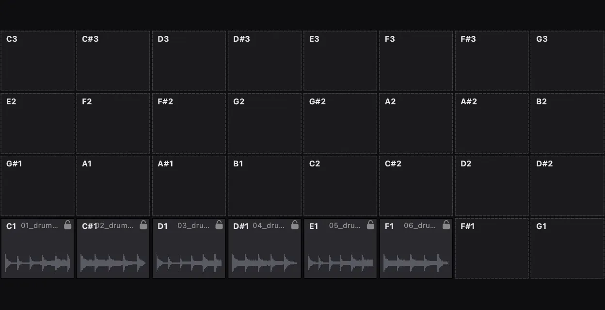 AutoSamplr pad grid with generated pads ready for playback.