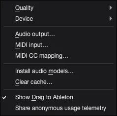 AutoSamplr Settings menu showing the Clear cache action.