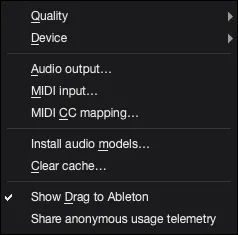 AutoSamplr Settings menu showing the Clear cache action.